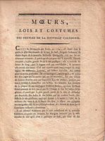 MOEURS, LOIS ET COSTUMES DES PEUPLES DE LA NOUVELLE CALEDONIE  (in Encyclop&eacute;die des Voyages, 1796)