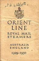 ORIENT LINE Royal Mail Steamers Australia England 1929-1930 - Schedule 1929/30  (No. 1)