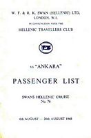 S.S. ANKARA, Passenger List - SWANS HELLENIC CRUISE No. 76