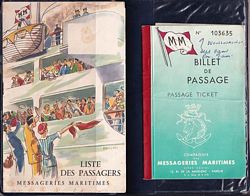 M/V CALEDONIEN - 3 items : Billet de Passage / Passage Ticket & Liste des Passagers