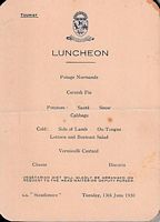 S.S. STRATHMORE - Luncheon Menu, Tourist Class